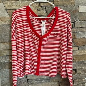 PINK Victoria's Secret Red and White Striped Button Down Shirt